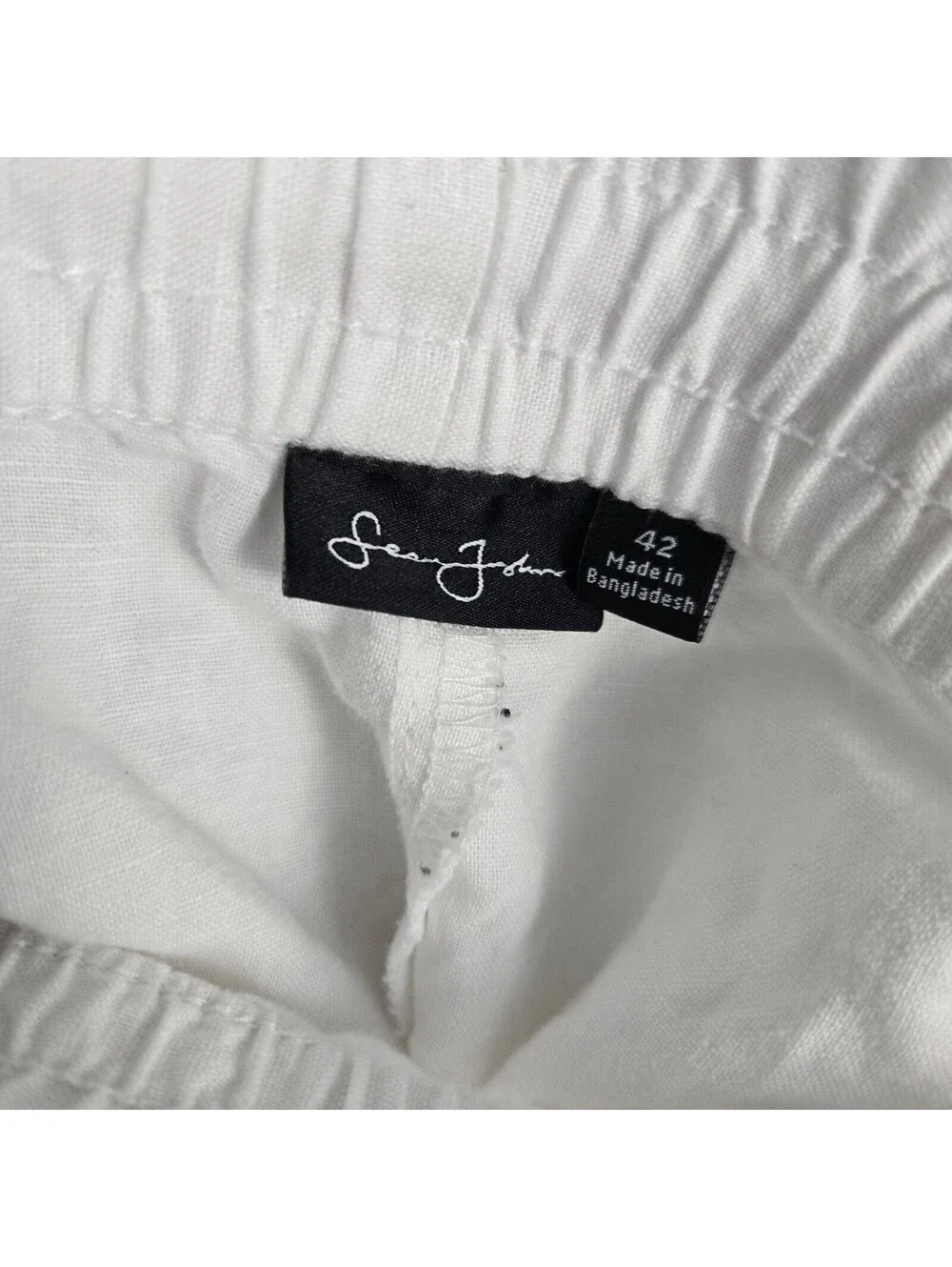 Sean John Men's White Linen Cotton Cargo Shorts Size 42 with Drawstring Waist